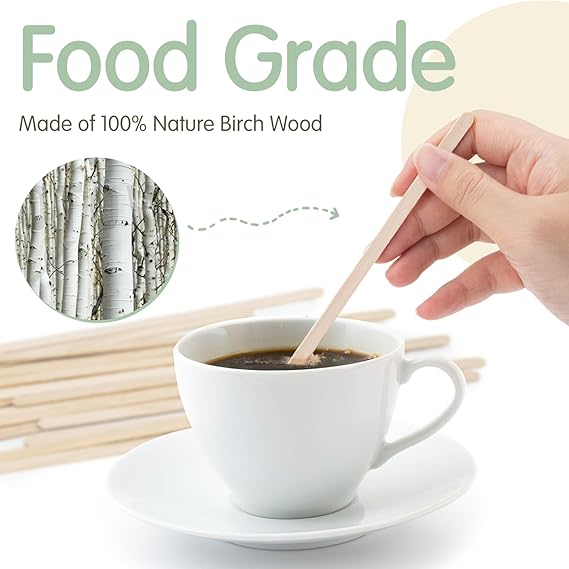 Coffee Stirrers, 10 PCS 5.5 Inches Disposable Coffee Stir Sticks, Premium Birch Wooden Stirrers for Coffee,