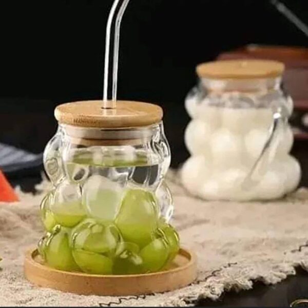 Bubbles Glass Mug with Airtight Wooden Lid 350mg