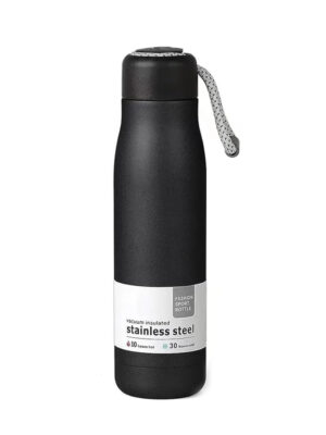 Dusgut Water Bottle, Vacuum Insulated Water Bottle, Leakproof Double-Walled Gym Water Bottle, BPA free Water Bottle, Wide Mouth Sports Bottle with Handle, 550 ml | Black