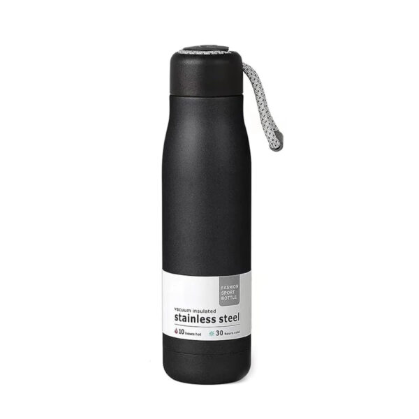 Dusgut Water Bottle, Vacuum Insulated Water Bottle, Leakproof Double-Walled Gym Water Bottle, BPA free Water Bottle, Wide Mouth Sports Bottle with Handle, 550 ml | Black